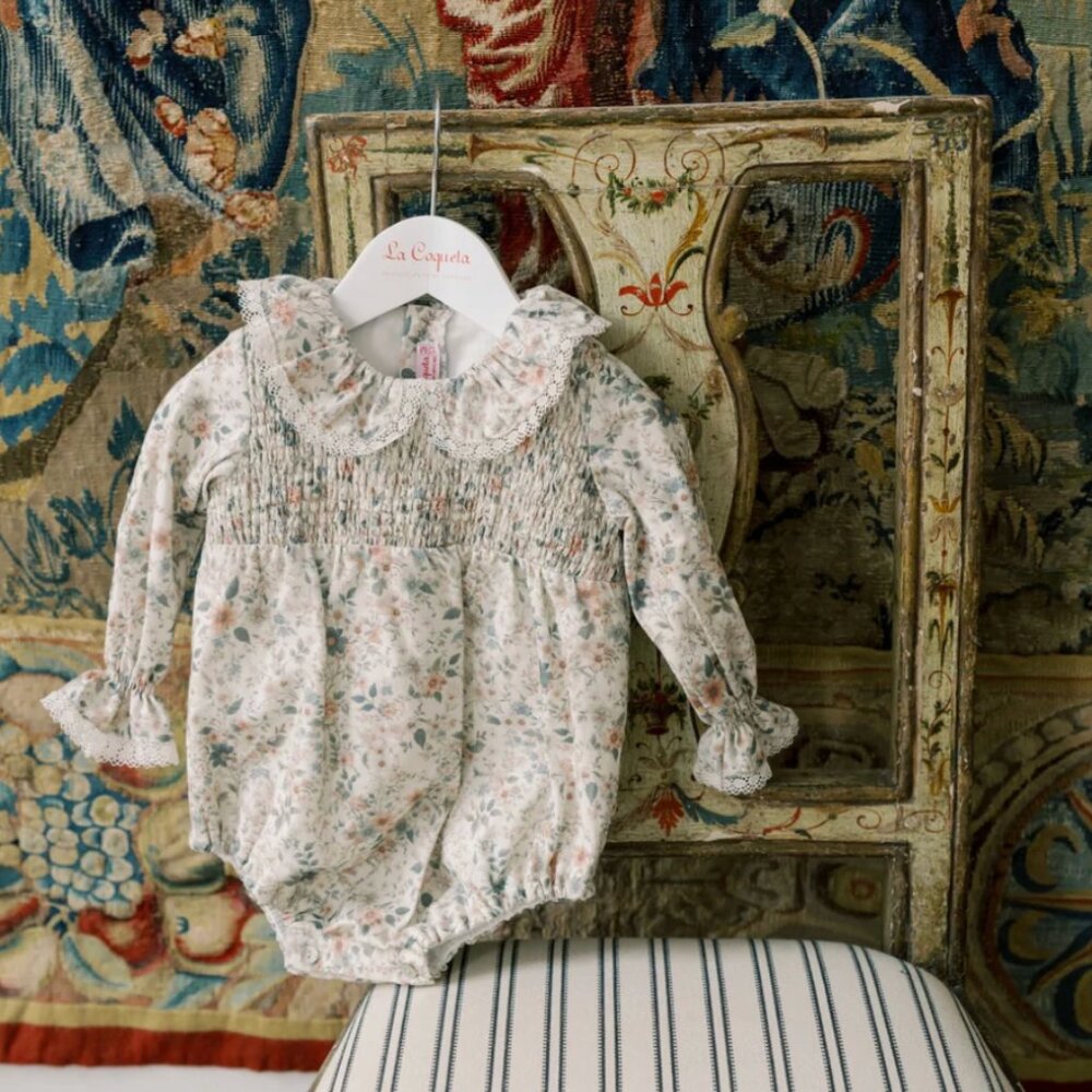 La Coqueta Ivory Floral Lorena Baby Girl Romper